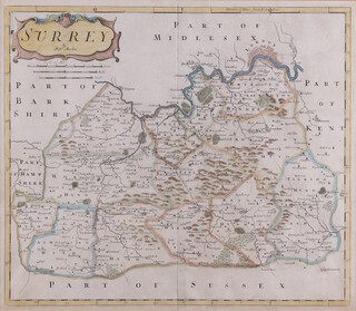 Robert Morden (c.1650-1703) "Surrey", engraving with hand-colouring, 39cm x 52cm, within a gilt frame.