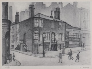**Laurence Stephen Lowry (British, 1887-1976), Great Ancoats Street, offset lithograph, signed and editioned 633/850 in pencil, published by Harold Riley, Salford, with the publisher's blindstamp, 28cm x 38cm, within a stained wood frame. **Please note Artists Resale Rights may be payable on this lot