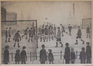 **Laurence Stephen Lowry (British, 1887-1976), The Football Match, offset lithograph, signed and editioned 833/850 in pencil, published by Grove Fine Art, Manchester, with their blindstamp, 28cm x 38cm, within a stained wood frame.**Please note Artists Resale Rights may be payable on this lot