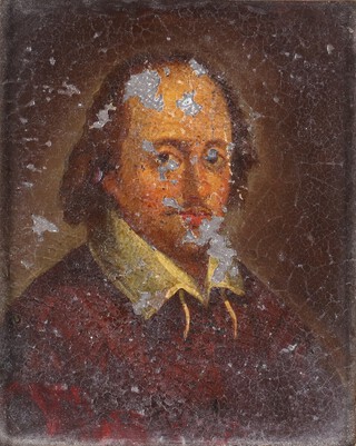 After George Vertue, William Shakespeare, 19th century oil on metal, 13cm x 11cm, within a gilt composition frame.