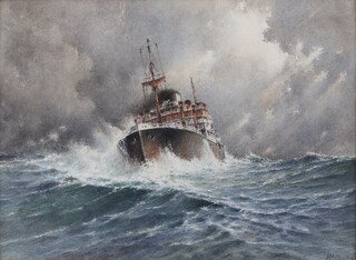 John Millington (British, 1891-1948), "Atlantic Gale", 20th century watercolour, signed recto, titled verso, 26cm x 35cm, within a swept gilt composition frame.