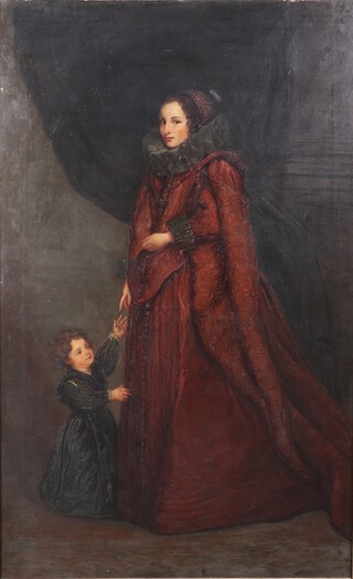 Edwin Nichol, after Anthony van Dyck, A Genoese Lady with her Child, 19th century oil on canvas, artists name incised on stretcher verso, 118.5cm x 72.5cm, within a gilt composition Watts style frame.