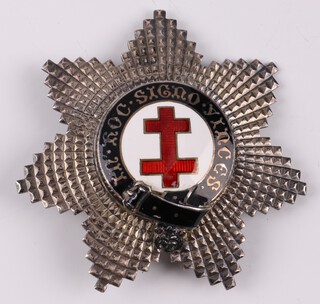 Masonic, a silver gilt and enamelled Knights Templar Preceptor breast star, Birmingham 1945 by Spencer & Co, 7.5cm, 59.9 grams gross