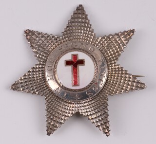 Masonic, a Victorian silver and enamelled Knights Templar Knights breast jewel, Birmingham 1863 by Hilliard & Thomson, 7cm, 32.6 grams  