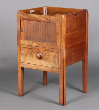 A George III mahogany tray top commode with tambour shutter, the base fitted a commode section (china liner missing) 80cm h x 48cm w x 42cm d 