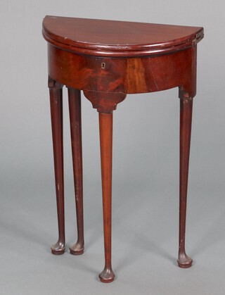 A 19th Century Georgian style mahogany bow front box tea table, raised on club supports 70cm h x 45cm w x 22cm d 