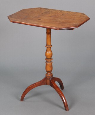 A Victorian octagonal mahogany snap top wine table, raised on a pillar and tripod base 67cm h x 57cm w x 39cm d 