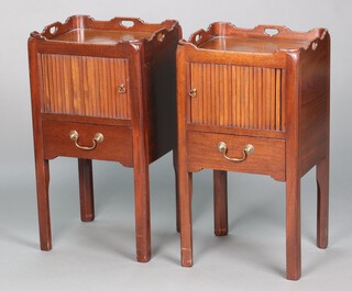 A pair of Georgian style mahogany tray top commodes enclosed by tambour shutters fitted 1 long drawer 76cm h x 41cm w x 36cm d 
