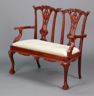 A Chippendale style carved mahogany chair back settee 100h x 114w x 50d