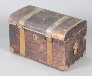 A fibre and metal bound trunk, fitted a tray 32cm h x 55cm w x 32cm d