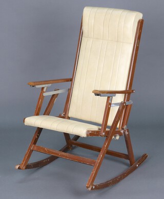 A 1950's beech framed folding rocking chair 110cm h x 53cm w x 51cm d 