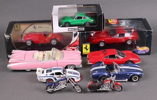 Two 1:18 scale Hot wheel models 1968, 365 Porsche and a 1966MM Bugatti and a small collection of toy cars