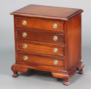 A 19th Century style miniature mahogany chest of 4 drawers with ring drop handles, raised on bracket feet 55cm h x 50cm w x 32cm d 