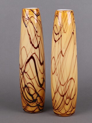 A pair of brown opaque Art glass vases 42cm h