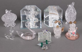 A glass model of a grand piano, a glass figure of a rearing horse and a collection of assorted glass ornaments