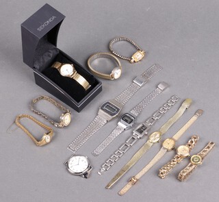A lady's Seiko wristwatch in a gilt case, 10 other ladies wristwatches and 2 gentleman's wristwatches 