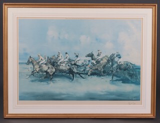 Michael Lyne, a horse racing print "Hurdle Race", signed in pencil with Blind Proof stamp, 61cm h x 91cm w