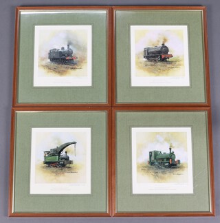 Four David Shepherd signed coloured prints - "East Somerset Railway" studies of tank engines, 19cm x 17cm, signed and dated 15/10/92 