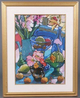 Christine McArthur (b.1953), coloured print, impressionist still life study of fruit 59cm x 42cm 