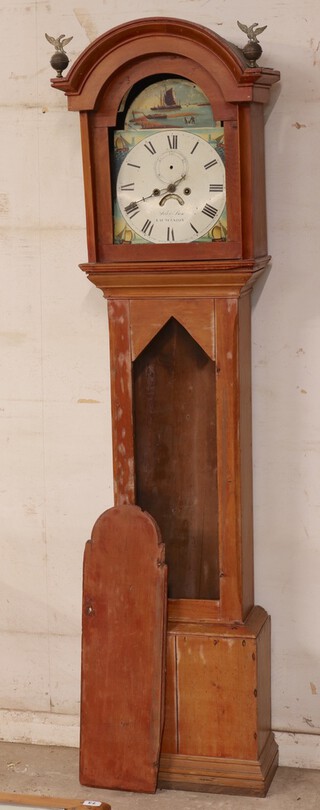 John Bor of Launceston, a 30 hour longcase clock with 30cm arched painted dial decorated maritime scenes contained in a pine case 101cm h  (no weights or pendulum, not running) 