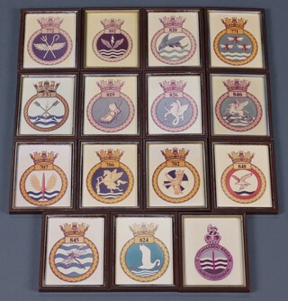 Fifteen prints of Royal Naval Air Service Helicopter Squadron crests, 11cm x 10cm