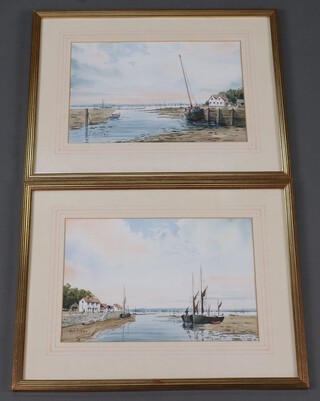 R J Tilley, pair of watercolours Estuary Scenes with Sailing Boats, 22cm x 33cm