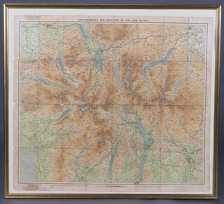 Bartholomew's One Inch Map of the Lake District, framed, 76cm x 84cm