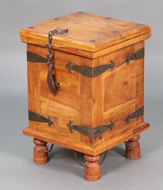 A hardwood and metal mounted box with hinged lid 58cm h x 39cm w x 38cm d