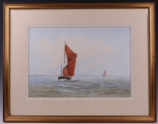 John Bird, study of a Thames Barge, watercolour, 28cm x 40cm, contained in a gilt frame