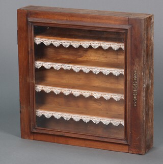 A Continental oak hanging display cabinet, the interior fitted 4 shelves 64cm h x 64cm w x 13cm d