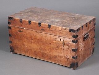 A 19th Century pine and metal bound trunk, the lid labelled Goodridge's The Trunk Store, 1A Elizabeth Street 50cm h x 100cm w x 54cm d (split to top) 