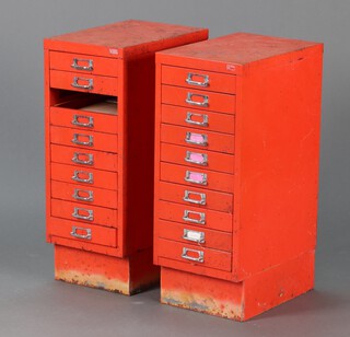 A pair of metal ten drawer filing chests (1 missing drawer) 71h x 28w x 41d
