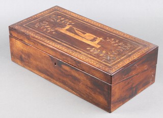 A 19th Century rectangular Killarney inlaid mahogany writing slope, the lid inlaid a litter 13cm x 45cm x 23cm 