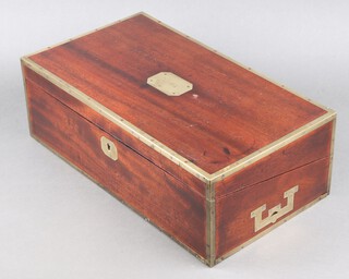 A 19th Century rectangular mahogany and brass banded writing slope, the base fitted a drawer with with brass plaque to the top 15cm h x 45cm w x 25cm d 
