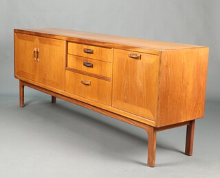 G-Plan, a mid-Century teak sideboard fitted 3 drawers flanked by a cupboard enclosed by a pair of panelled doors and with cocktail unit to the side 80cm h x 206cm w x 46cm d 