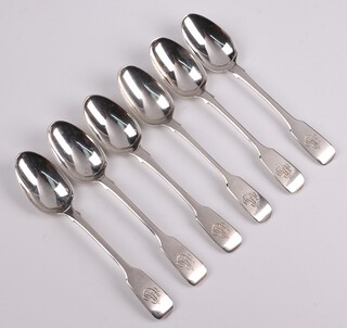 A pair of George III silver Old English pattern teaspoons London 1809 together with 4 various Georgian Old English pattern teaspoons, all monogrammed, 108 grams 
