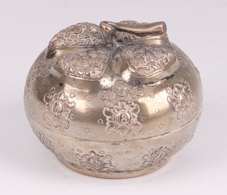 An embossed Chinese silver jar and cover in the form of a fruit 6cm h, base marked T900, 50 grams 