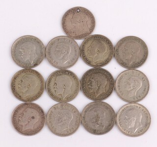 A collection of 12 pre-1947 threepences 