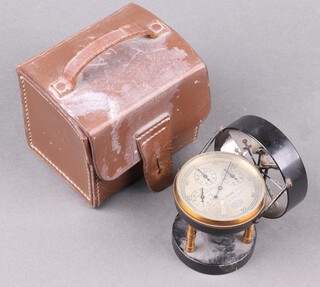 Casella of London, an anemometer with 3 silvered dials 6cm, complete with leather carrying case