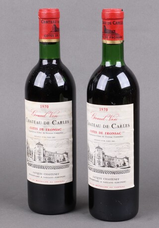 Two bottles of 1970 Chateau de Carles Cotes de Fronsac red wine 