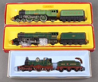 A Triang OO gauge locomotive and tender R850 Flying Scotsman (x2) boxed, a Triang R354 locomotive and tender Lord of The Isles boxed 
