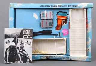 Palitoy Action Man, a carded Jungle Expolorer Rivercraft playset cat. 35006, appears complete and unused with instructions and original string holding pieces in place.