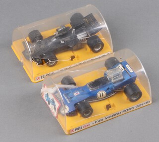 Politoys - two models of Formula One racing cars,  FX2 March Ford 721 and FX3 Lotus JPS in damaged plastic cases