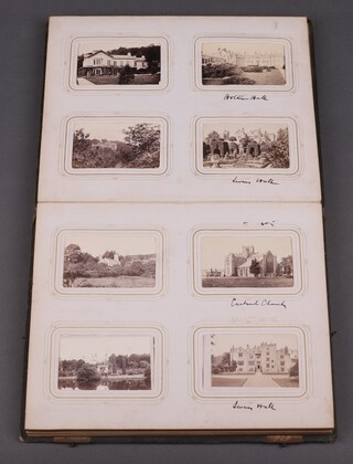 A Victorian leather bound  album containing approx. 102 black and white postcards of buildings in Lancashire, Edinburgh, etc 