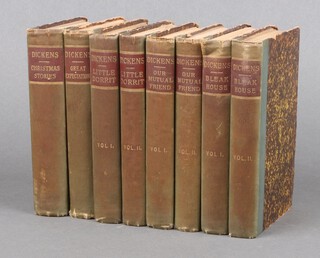Dickens, Charles, a collection of 5 works in 8 volumes, Richard Clay and Son London (late 19th early 20th Century), quarter bound in green cloth and marbled paper, 12 mo., to include Christmas Stories, Great Expectations, Little Dorrit, Our Mutual Friends and Bleak House 