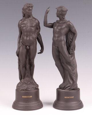 A Wedgwood black basalt figure of Mercury 74 and ditto Hercules 75, bases impressed Wedgwood, 29cm 