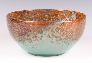 A brown and green Art Glass bowl 23cm 