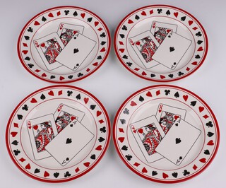 A set of 4 Tiffany & Co plates, the plates with playing card design, 21cm, boxed