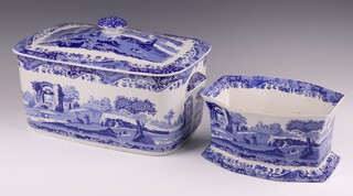 A 20th Century Copeland Spode rectangular, blue and white, twin handled bread bin/tureen 18cm h x 36cm together with an octagonal planter 13cm h x 25cm w x 13cm d  