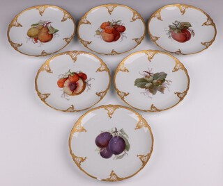 A Continental porcelain 6 piece fruit service with gilt banding 21cm, base with a crowned F D63/7